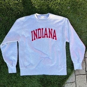 Vintage 80s 90s Champion Reverse Weave Gray Crewneck with Blue Label Indiana med